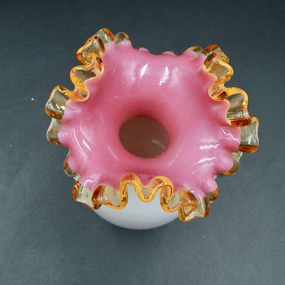 Milk Glass Vase Ruffled Top Pink Cased Gold Crest 7 Inch Stevens & Williams? - Picture 5 of 8